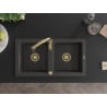 Mexen Mario 2-bowl granite sink with Savita kitchen tap, black speckled - 6504-76-672601-50