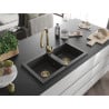 Mexen Mario 2-bowl granite sink with Savita kitchen tap, black speckled - 6504-76-672601-50