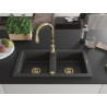 Mexen Mario 2-chamber granite sink with kitchen faucet Savita, black speckled - 6504-76-672601-50