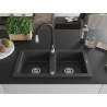 Mexen Mario granite sink 2-chamber with Savita kitchen faucet, black speckled - 6504-76-672601-70