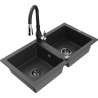 Mexen Mario 2-compartment granite sink with a kitchen mixer tap Savita, spotted black - 6504-76-672601-70-B