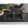 Mexen Mario granite double-bowl sink with Savita kitchen faucet, speckled black - 6504-76-672601-70-B