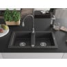 Mexen Mario 2-bowl granite sink with Savita kitchen tap, speckled black - 6504-76-672601-76