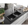 Mexen Mario granite kitchen sink 2-bowl with Savita kitchen tap, black - 6504-77-672601-00