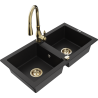 Mexen Mario granite sink 2-bowl with Savita kitchen tap, black - 6504-77-672601-50