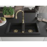 Mexen Mario 2-bowl granite sink with Savita kitchen faucet, black - 6504-77-672601-50
