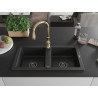 Mexen Mario granite double-bowl kitchen sink with Savita faucet, black - 6504-77-672601-50-B