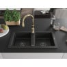 Mexen Mario granite sink with 2 bowls and Savita kitchen tap, black - 6504-77-672601-50-B