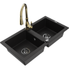 Mexen Mario 2-bowl granite sink with Savita kitchen faucet, black - 6504-77-672601-50-B
