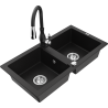 Mexen Mario granite sink 2-chamber with Savita kitchen tap, black - 6504-77-672601-70