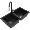 Mexen Mario 2-compartment granite sink with a kitchen mixer tap Savita, Black - 6504-77-672601-70-B