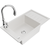 Mexen Elias granite 1-bowl kitchen sink with drainer and Savita kitchen faucet, white - 6511-20-672601-00
