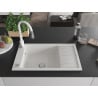 Mexen Elias granite sink 1-bowl with drainer and Savita kitchen tap, white - 6511-20-672601-20