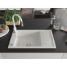 Mexen Elias granite sink with 1 bowl, drainer and Savita kitchen faucet, white - 6511-20-672601-20
