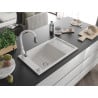 Mexen Elias granite sink with 1 bowl, drainer and Savita kitchen faucet, white - 6511-20-672601-20