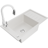 Mexen Elias granite sink 1-bowl with drainer and Savita kitchen tap, white - 6511-20-672601-20