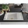 Mexen Elias 1-bowl granite sink with drainer and Savita kitchen faucet, white - 6511-20-672601-50