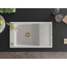 Mexen Elias 1-bowl granite sink with drainer and Savita kitchen faucet, white - 6511-20-672601-50