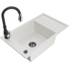 Mexen Elias granite kitchen sink single-bowl with drainer and Savita kitchen faucet, white - 6511-20-672601-70