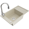 Mexen Elias 1-compartment granite sink with a drip tray and kitchen mixer tap Savita, Beige - 6511-69-672601-00