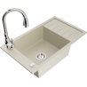 Mexen Elias granite sink 1-bowl with drainer and Savita kitchen faucet, beige - 6511-69-672601-00