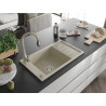 Mexen Elias 1-bowl granite sink with drainer and Savita kitchen faucet, beige - 6511-69-672601-69