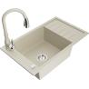Mexen Elias 1-Bowl Granite Sink with Drainer and Kitchen Faucet Savita, Beige - 6511-69-672601-69