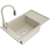 Mexen Elias 1-bowl granite sink with drainer and Savita kitchen faucet, beige - 6511-69-672601-69