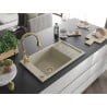 Mexen Elias granite sink 1-bowl with drainer and kitchen faucet Savita, beige - 6511-69-672601-50