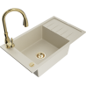 Mexen Elias 1-bowl granite sink with drainer and Savita kitchen tap, beige - 6511-69-672601-50