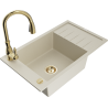 Mexen Elias 1-compartment granite sink with a drip tray and kitchen mixer tap Savita, Beige - 6511-69-672601-50