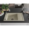 Mexen Elias single-bowl granite sink with drainer and Savita kitchen tap, beige - 6511-69-672601-70