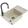 Mexen Elias 1-compartment granite sink with a drip tray and kitchen mixer tap Savita, Beige - 6511-69-672601-70