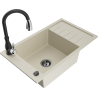 Mexen Elias single-bowl granite sink with drainer and Savita kitchen tap, beige - 6511-69-672601-70