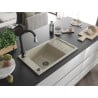 Mexen Elias single-bowl granite sink with drainer and Savita kitchen tap, beige - 6511-69-672601-70