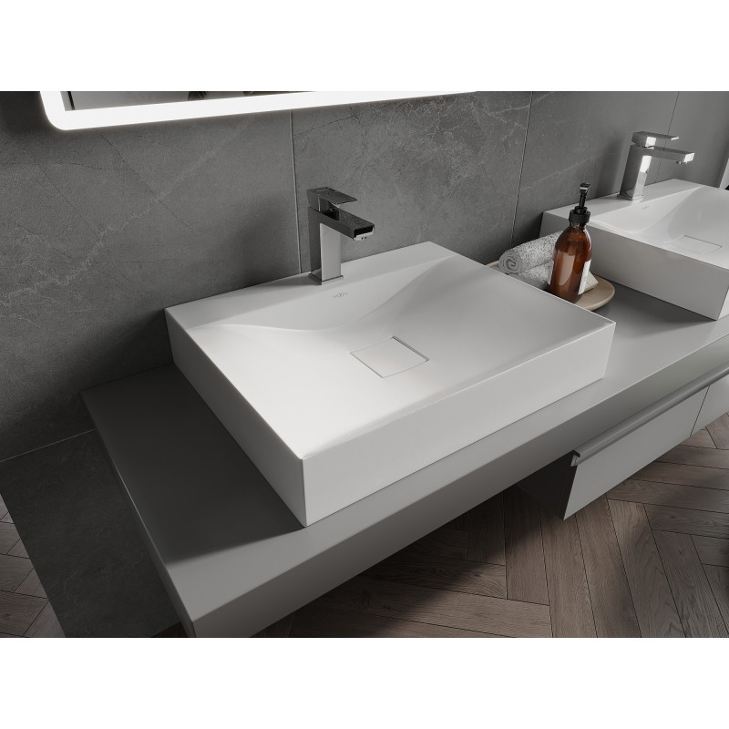Mexen Poli countertop washbasin made of conglomerate 1/O 60 x 48 cm, white - 23026001