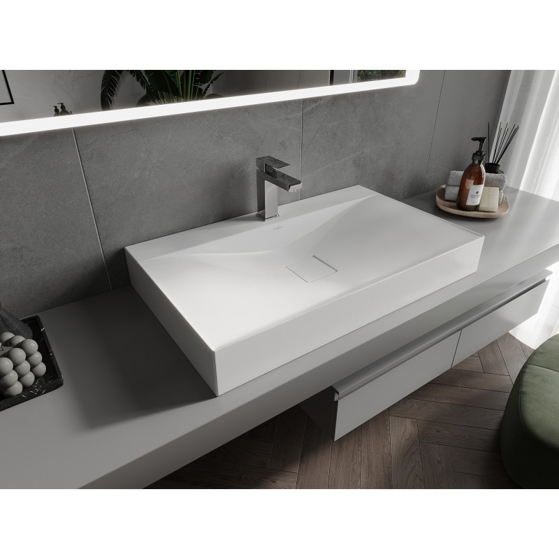 Mexen Poli conglomerate countertop washbasin 1/O 80 x 48 cm, white - 23028001