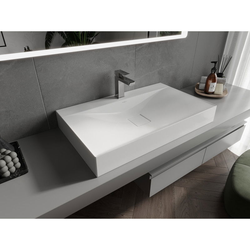 Mexen Poli countertop washbasin made of conglomerate 1/O 80 x 48 cm, white - 23028001