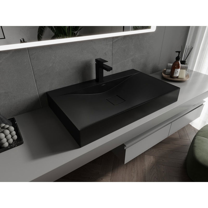 Mexen Poli countertop washbasin made of conglomerate 1/O 80 x 48 cm, black - 23028071