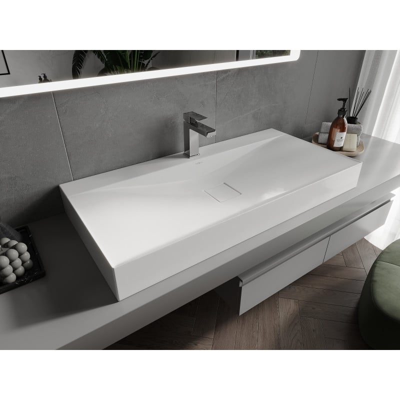 Mexen Poli countertop washbasin made of conglomerate 1/O 100 x 48 cm, white - 23021001