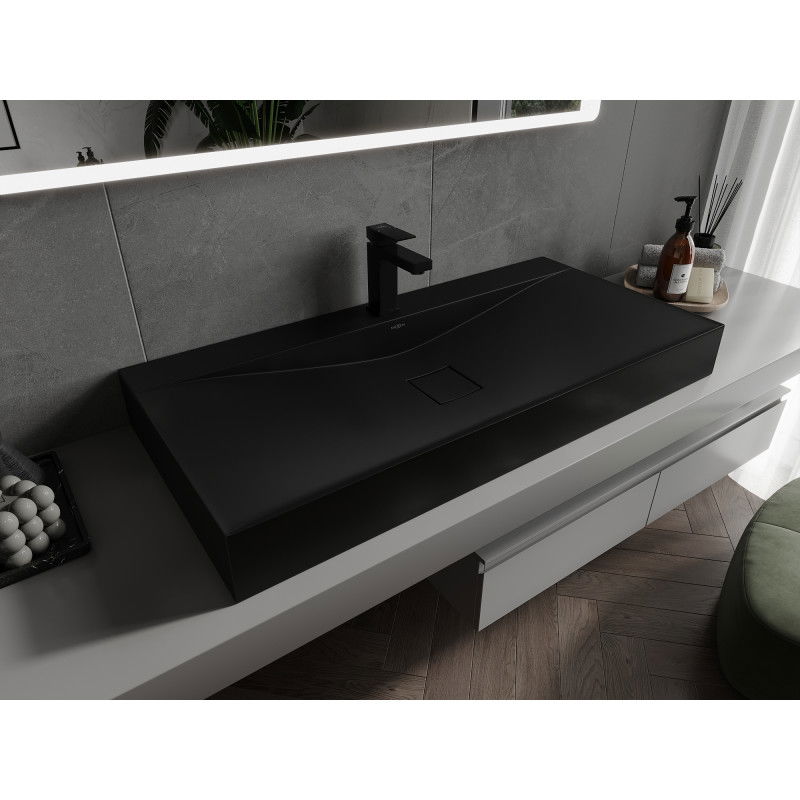 Mexen Poli countertop washbasin made of conglomerate 1/O 100 x 48 cm, black - 23021071