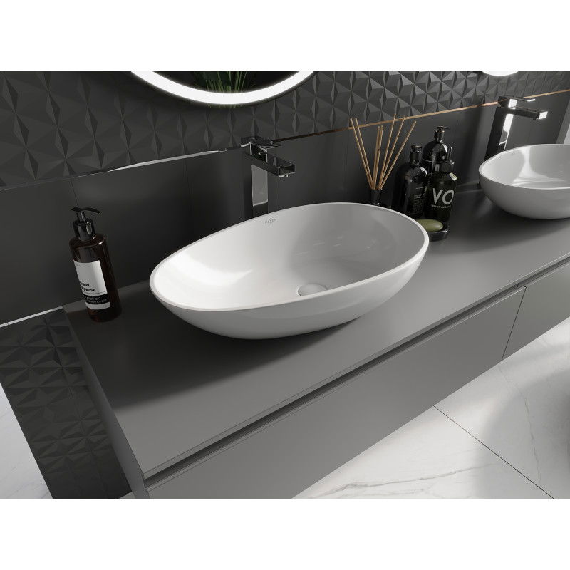 Mexen Nora countertop basin made of conglomerate 60 x 36 cm, white - 23056001