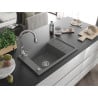 Mexen Elias 1-bowl granite kitchen sink with drainer and Savita kitchen faucet, gray - 6511-71-672601-00