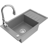 Mexen Elias 1-bowl granite sink with drainer and Savita kitchen faucet, gray - 6511-71-672601-00