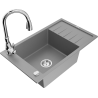 Mexen Elias 1-compartment granite sink with a drip tray and kitchen mixer tap Savita, Grey - 6511-71-672601-00