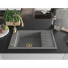Mexen Elias granite sink with 1 basin with drainer and Savita kitchen faucet, gray - 6511-71-672601-50