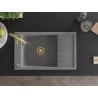 Mexen Elias 1-bowl granite kitchen sink with drainer and Savita kitchen tap, grey - 6511-71-672601-50