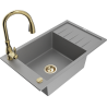 Mexen Elias 1-bowl granite kitchen sink with drainer and Savita kitchen tap, grey - 6511-71-672601-50