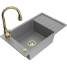 Mexen Elias 1-compartment granite sink with a drip tray and kitchen mixer tap Savita, Grey - 6511-71-672601-50