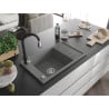 Mexen Elias 1-bowl granite kitchen sink with drainer and Savita kitchen faucet, gray - 6511-71-672601-70